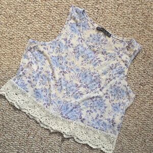 Atmosphere Lavender Floral Lace-Trim Crop Top
